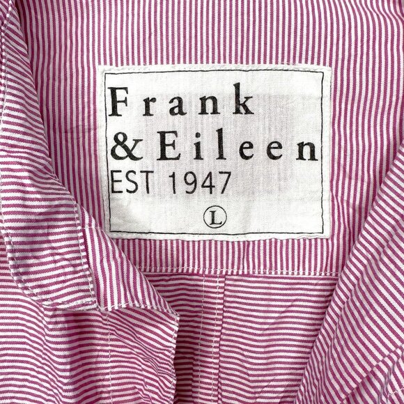 Frank & Eileen Barry Red White Stripe Crinkle Button Up Shirt - Picture 4 of 8